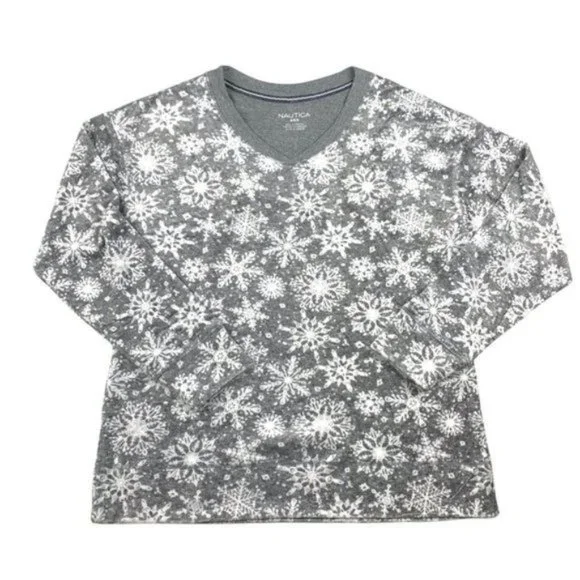 25. NWT Nautica 2-Piece Gray Snowflake Long Sleeve Fleece Pajama Set Small - Picture 2 of 7